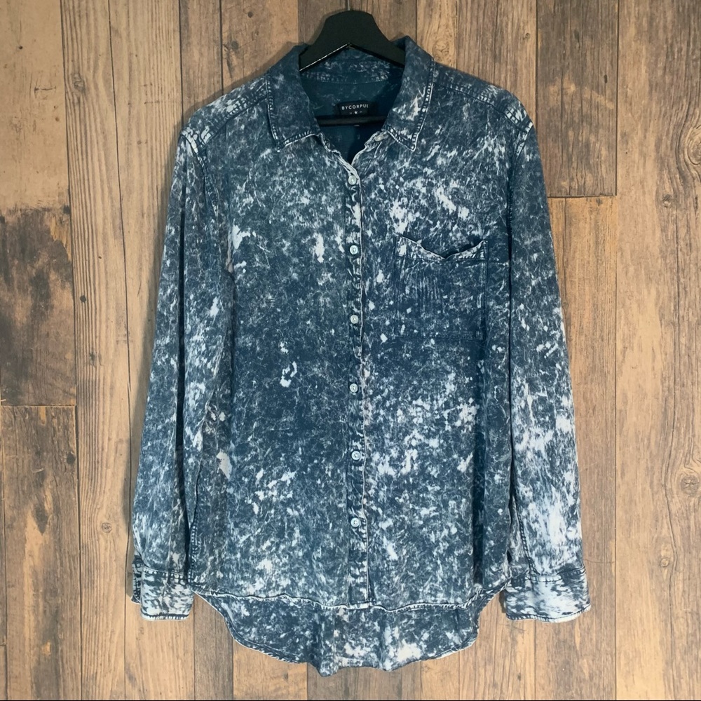 Womens L Button Up Shirt Bleach Jean Painter Look